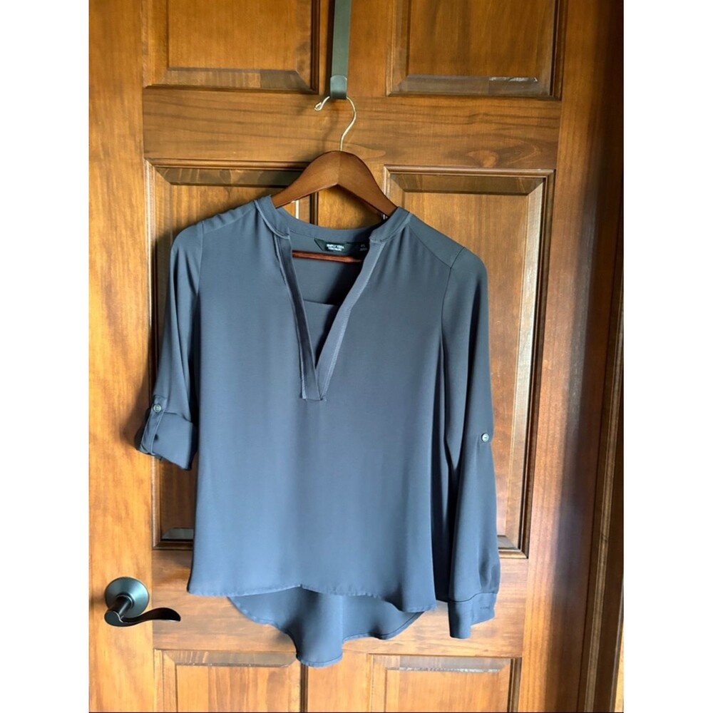 Simply Vera Vera Wang Gray Split V-Neck, High-Low Blouse Women's Petite Small